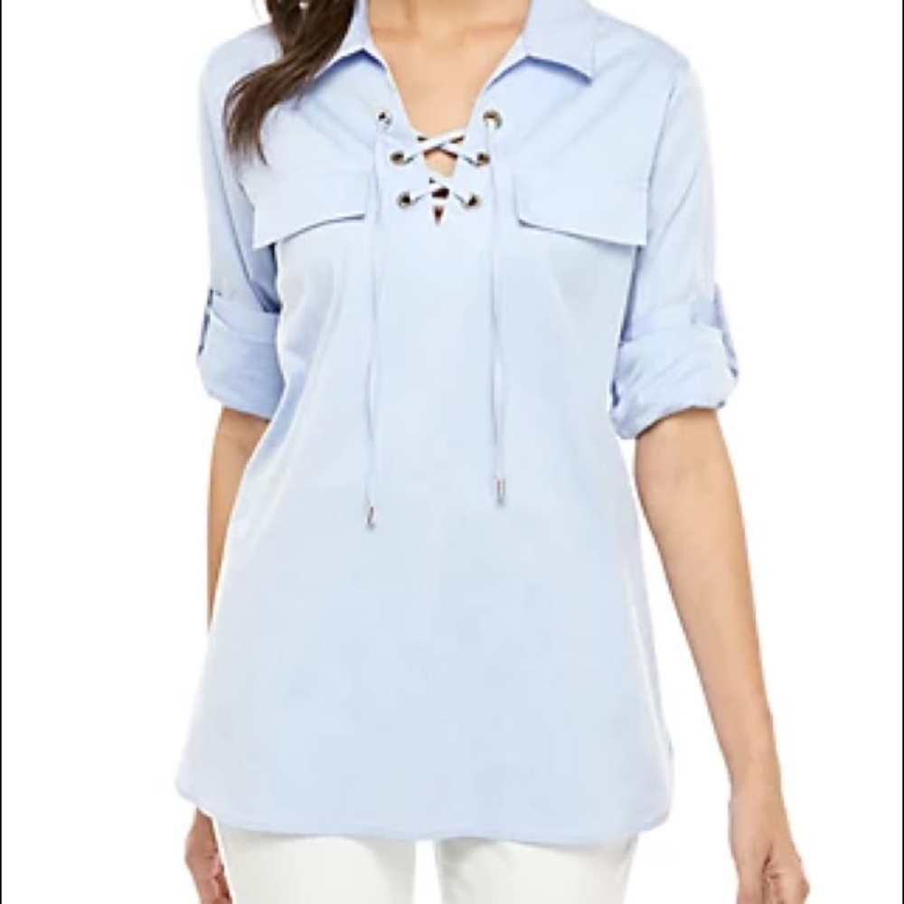 Calvin Klein Collared Lace Up V-Neck Tunic